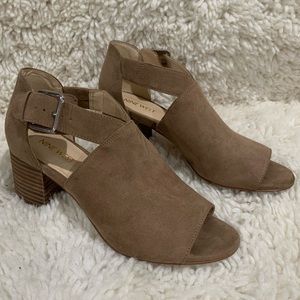 Nine West Groovy Go Suede Cut Out Mule Heels